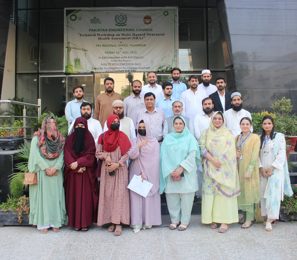 PEC-registered engineers gathered at a CD-CRI technical orientation on Multi-Hazard Structural Health Assessment in Peshawar.