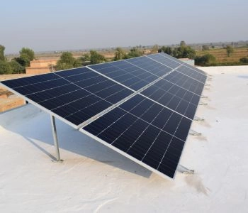 Rooftop solar panel array on a completed installation